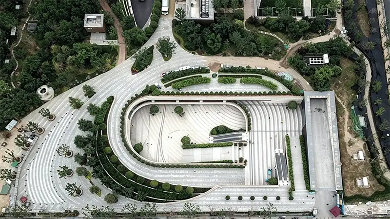 The architectural layout of the Xi'an Happiness Forest Belt, where suspended slab weight capacities dictated landscape specifications.